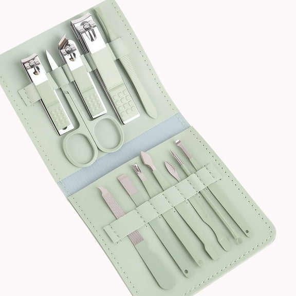 12 Pieces Nail Clippers Set for Men and Womens Gift Manicure Set Stainless Steel Manicure Kit,Nail Care Tools Suitable for Travel（Matcha Green)