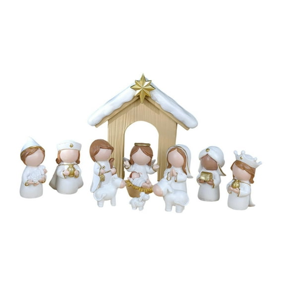 12 Pieces Nativity Scene Figurine Ornament Set Resin Construction Christmas Indoor Religious Decor