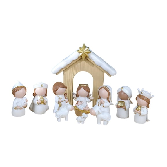 12 Pieces Nativity Scene Figurine Ornament Set Resin Construction Christmas Indoor Religious Decor