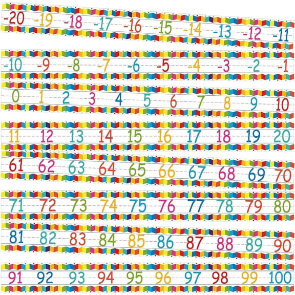 12 Pieces Number Line Bulletin Board Border Rainbow Number Border Poster -20 to 100 Number Line Strips Bulletin Board Decorations Set for Math Classes Preschool Elementary Classroom Wall Decor