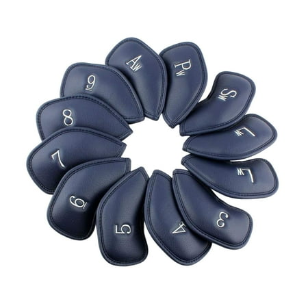 12 Pieces PU Leather Golf Iron Headcover Set Golf Club Head Cover Anti Scratch Golf Cue Protector with Number Tag Golf Accessories