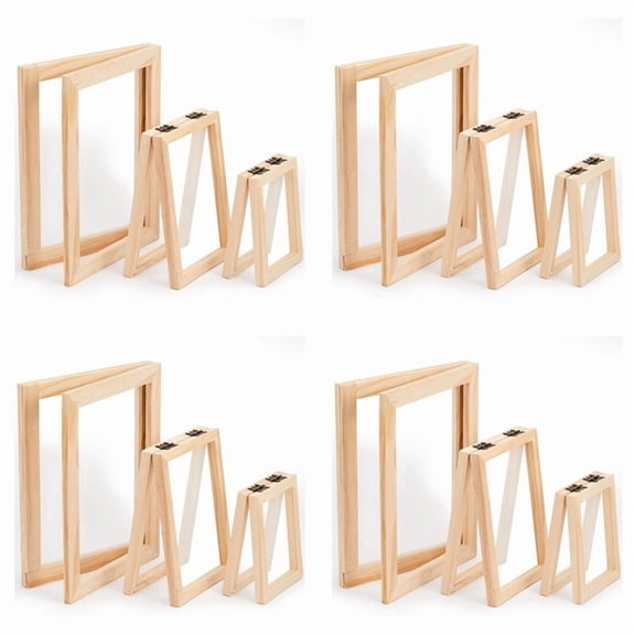 12 Pieces Paper Making Wooden Paper Making Mould Papermaking Screen Kit 3 Size Frame for DIY  (A7, A6, A5)