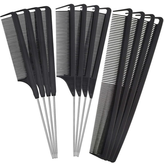 12 Pieces Parting Comb for Braids Rat Tail Comb Steel Pintail Comb Fine Teeth Comb Heat Resistant Teasing Combs with Stainless Steel Pintail