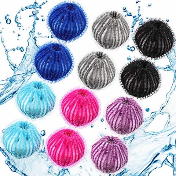 12 Pieces Pet Hair Remover for Laundry Dryer Balls Reusable Washing Machine Hair Catcher Pet Dog Cat Catcher Lint Remover (Light Blue,Blue,Grey,Black,Purple,Rose Red)