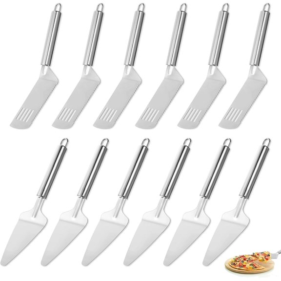 12 Pieces Pie Server Set Stainless Steel Pie Spatula Serrated Cake Cutter Slicer Cake Knife Gadgets with Comfortable Handle, for Cutting and Serving Desserts Pizza and Lasagna