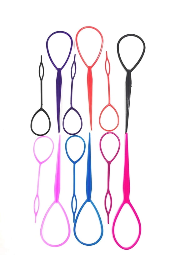 12 Pieces Plastic Magic Topsy Hair Braid Accessories ,French Braid Tool Loop for Hair Styling , Ponytail Maker Clip Tool Hair Styling Accessories,6 Colors, Totally 6Pairs