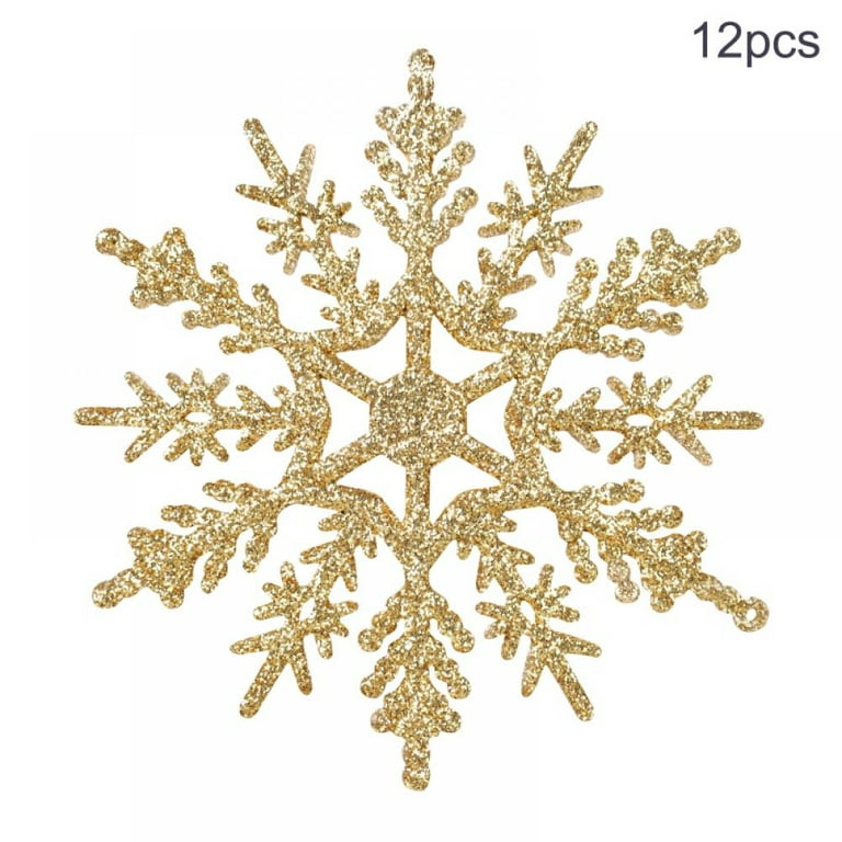 12 Pieces Plastic Snowflake Ornaments Christmas Glitter Snowflakes Hanging  Crafts for Christmas Tree Wedding Embellishing Party Decorations Gold