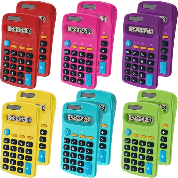 12 Pieces Pocket Calculator,Pocket Size Mini Calculators,8 Digit Display Basic Calculator,Solar Battery Dual Power Desktop Calculators for Students Kids Home Office (Multicolor, Pieces)