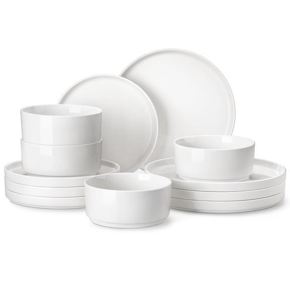 12 Pieces Porcelain Dinnerware Set Modern White Dish For 4 Serving Plates And Sets Cscratch Resistant Dishware Kitchen Dishes Dining Ware Series Leah