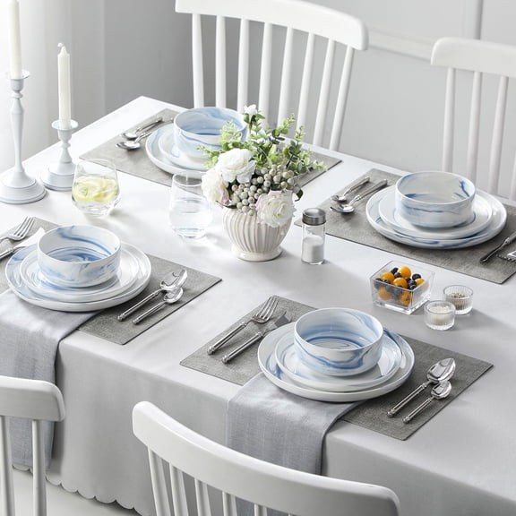 12 Pieces Porcelain Dinnerware Sets Dishware Sets Chip Resistant Ceramic Dish Set Dining Dinner Ware Service for 4, Marble Grey