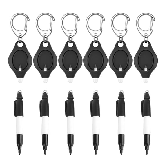 12 Pieces Portable Mini Keyring Torch and Mini Permanent Marker Mini LED Flashlight Keychain for Camping Hiking Fishing