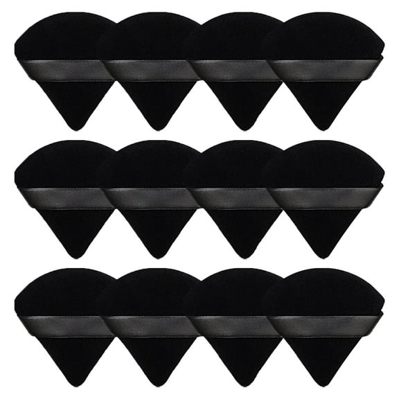 12 Pieces Powder Puff Face Soft Triangle Makeup Puff for Loose Powder Body Powder, Velour Makeup Blender Sponge Foundation Blending Sponges Set Beauty Makeup Tools(Black)