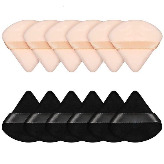 12 Pieces Powder Puff Face Triangle Powder Puffs for Loose Powder Body Powder Cosmetic Foundation Makeup Sponge Beauty Makeup Tool(Black, Flesh)