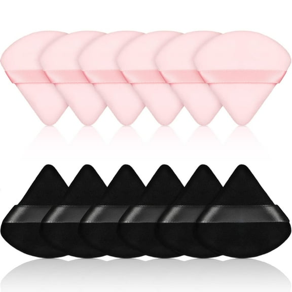12 Pieces Powder Puff Triangle Face Makeup Cosmetic for Loose Powder Soft Body Washable Reusable Foundation Sponge Mineral Wet Dry Makeup Tool(Black, Small)