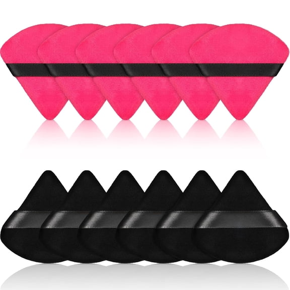 12 Pieces Powder Puff Triangle Face Makeup Cosmetic for Loose Powder Soft Body Washable Reusable Foundation Sponge Mineral Wet Dry Makeup Tool(Black, Small)