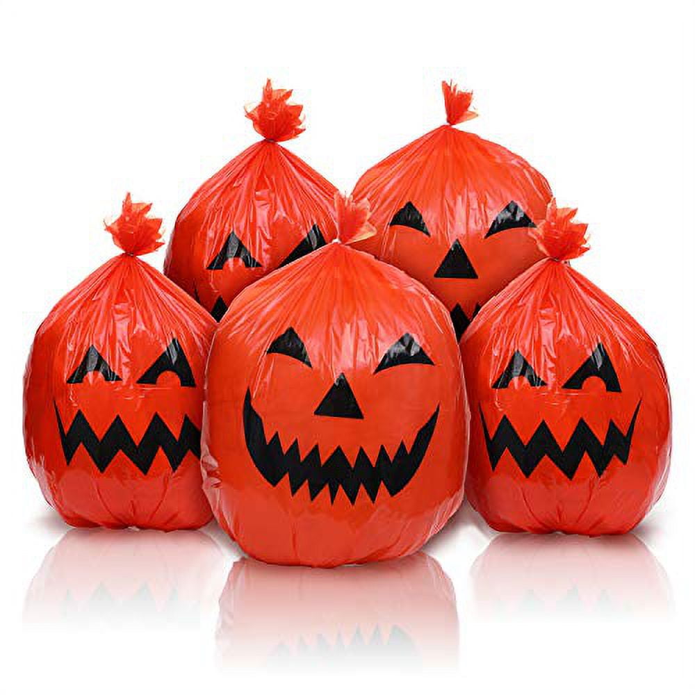 12 Pieces Pumpkin Lawn Bags Halloween Plastic Leaf Bags Pumpkin Pattern