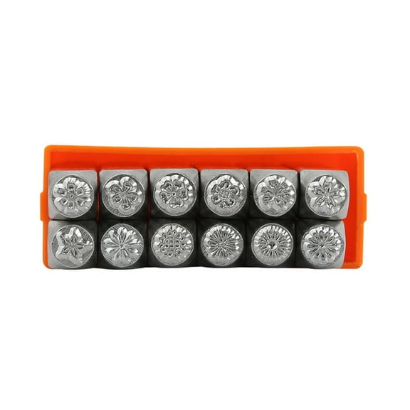 12 Pieces Punch Stamp Set 63mm Flowers Pattern Matte Metal Stamping Tool