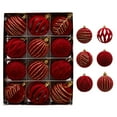 thumbnail image 1 of 12 Pieces Red Velvet Painted Christmas Ball Hanging Ornaments for Xmas Tree Decorations, Soft Shatterproof Flocked Christmas Balls for Party Wedding Decor 2.36Inch Multicolor, 1 of 5