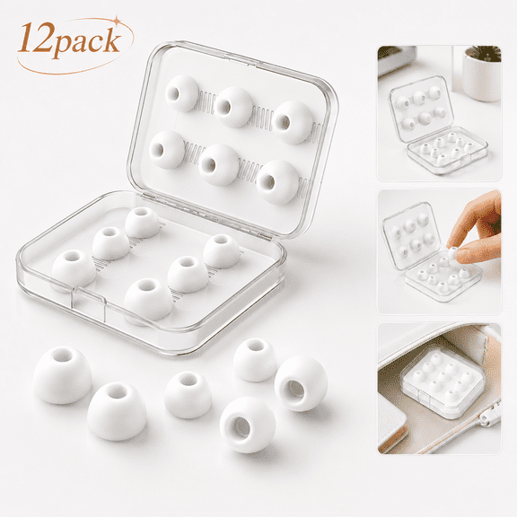 12 Pieces Replacement Ear Tips for AirPods Pro / AirPods Pro 2 Silicon Ear Buds Tips with Portable Storage Box (S/M/L) (6 Pairs)