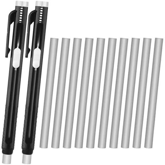 12 Pieces Retractable Mechanical Eraser Pen Bulks Retractable Mechanical Stick Eraser Refill for Teacher Gifts Painting Writing Office Daily Study (Solid Black)