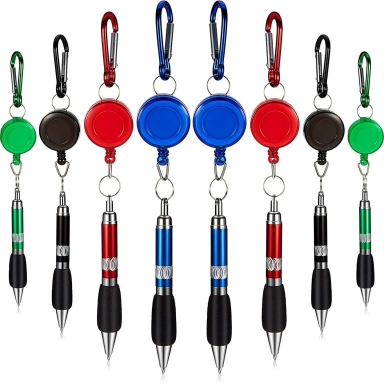 12 Pieces Retractable Pull Pen Clip Pen Retractable Reel Holder 3-in-1  Handy Retractable Badge Reel Pen Belt Clip Keychain Clip with Retractable  Pen