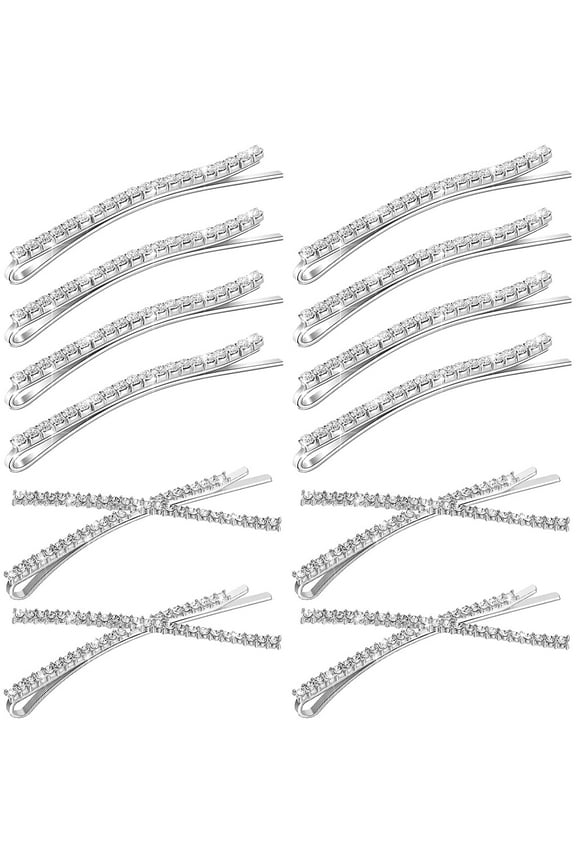 12 Pieces Rhinestone Bobby Pins Decorative Fancy Crystal Bobby Pins Shiny X Shaped Hair Clips Metal Hair Barrettes Bling Diamond Wedding Hair Accessories for Women Ladies Girls (Silver)