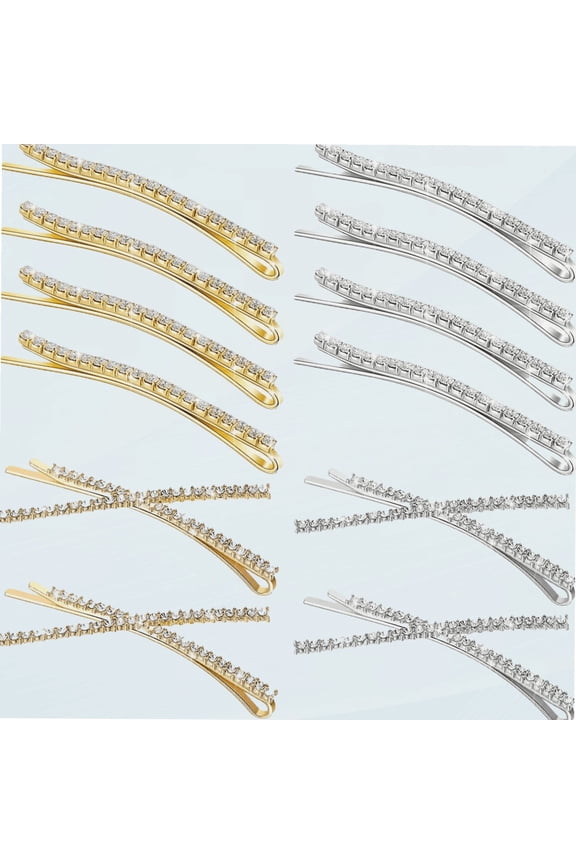 12 Pieces Rhinestone Bobby Pins Decorative Fancy Crystal Hair Clips Shiny Metal X Shaped Barrettes Bling Diamond Wedding Bridal Shower Hair Accessories for Women Ladies(Gold, Silver,Fresh Style)