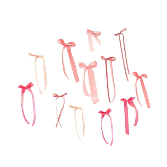12 Pieces Ribbon Bow Garland Pink Wall Decor Polyester Backdrop for Girls Birthday Baby Shower Party Room