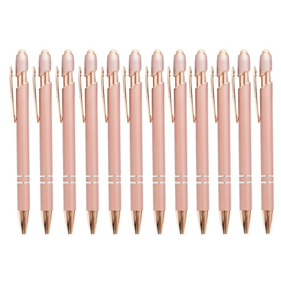 12 Pieces Rose Gold Ballpoint Pen with Stylus Tip, 2 in 1 Rose Gold Stylus Pens Stylish Pen, Metal Stylus Pen for Touch Screens, 1.0 mm Black Ink(Pack of 12)