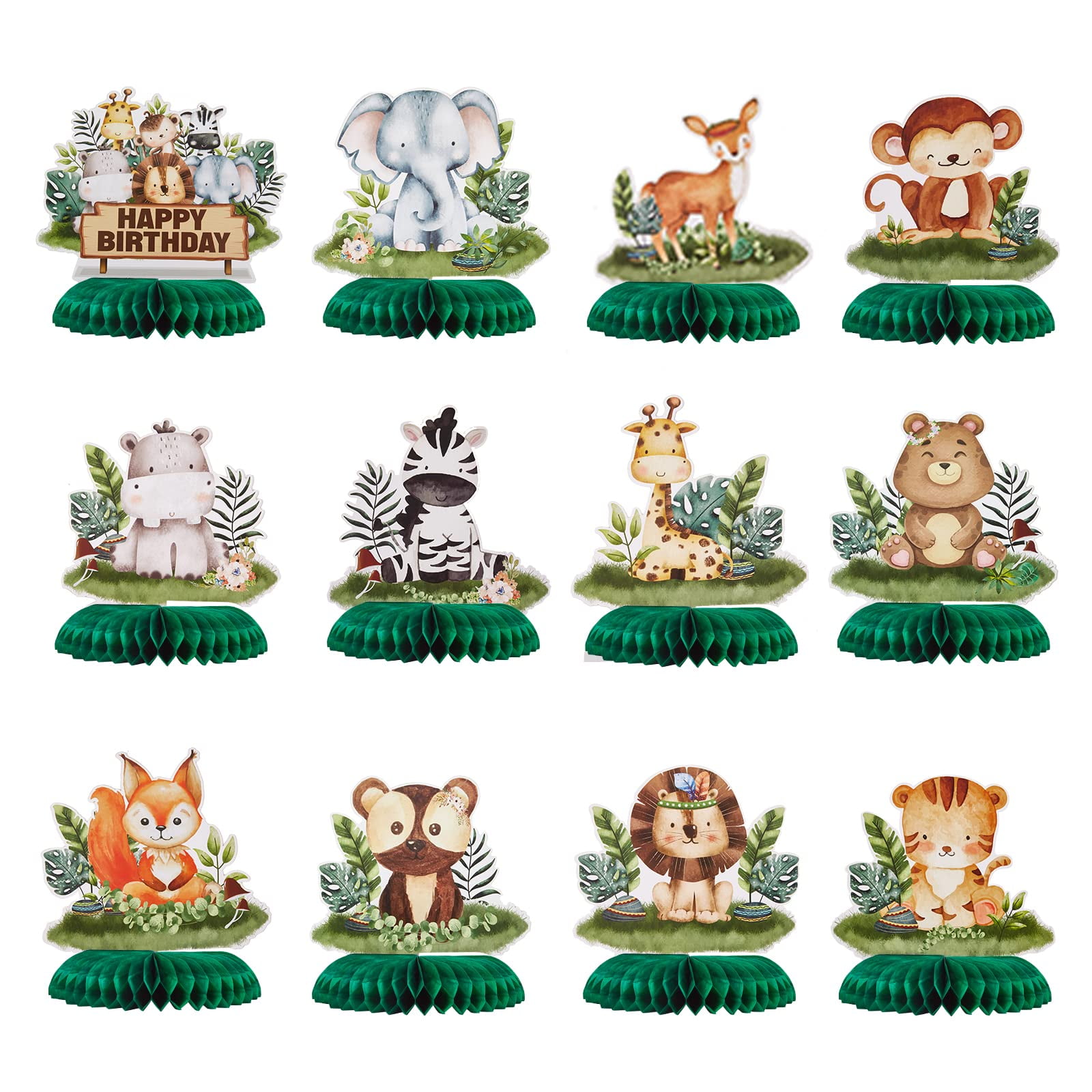 Safari Jungle Animal Centerpieces 10-Pack - Honeycomb Table Decor For Baby Shower, Birthday, Zoo Theme Party