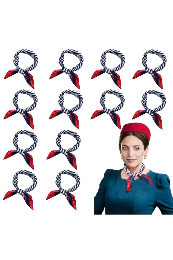 12 Pieces Sailor Scarf Red White and Blue Flight Attendant Imitated Silk Neck Scarf for Women Ladies Stewardess