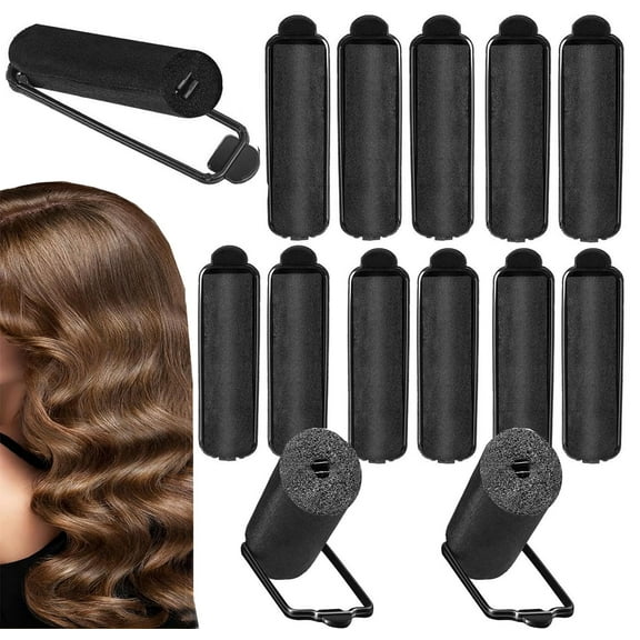 12 Pieces Satin Hair Rollers,Bexikou 0.79 inch Soft Hair Styling Curlers for Hair Curls,Black Sponge Curlers for Soft Waves, Styling,Hairdressing