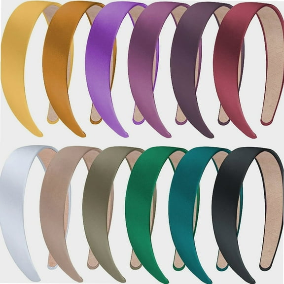 12 Pieces Satin Headbands for Women Hard Headbands 1 Inch Headband Satin Hair Headbands Colored Headbands DIY Hair Headband,12 Colors