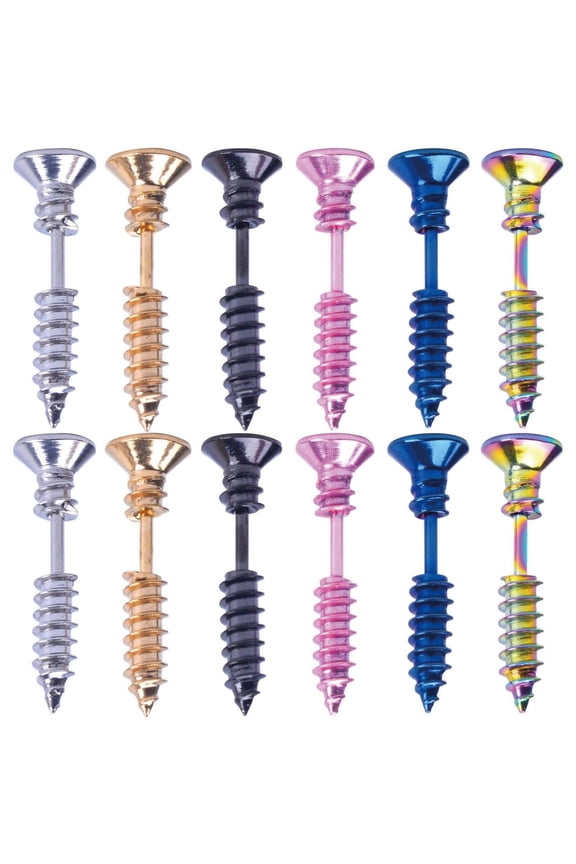 12 Pieces Screw Earrings, Stainless Steel Unisex Piercing Cross Screws Hoop Earrings Ear Stud,6 Colors