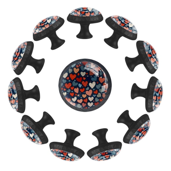 12 Pieces Seamless Hearts Glass Knobs for Dresser Drawers, 1.37 x 1.10 IN Round Kitchen Cabinet Pulls For Home Office Nursery Kids Room