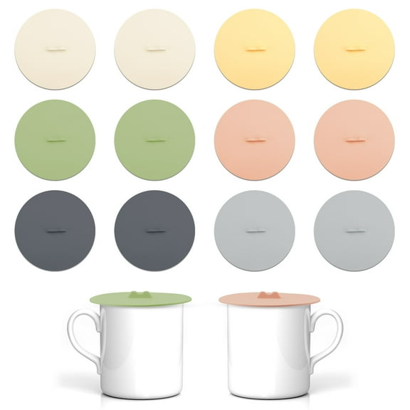 12 Pieces Silicone Cup Covers, 6 Colors Cute Multifunctional Round Mug Cover, Airtight Seal Universal Drink Lids for Coffee Glass Tea Wine Replacement