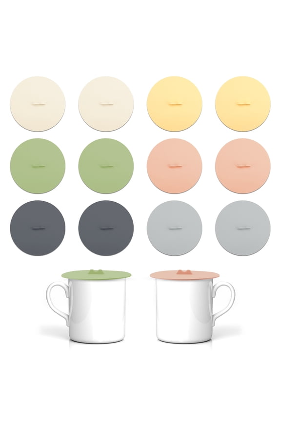 12 Pieces Silicone Cup Covers, 6 Colors Cute Multifunctional Round Mug Cover, Airtight Seal Universal Drink Lids for Coffee Glass Tea Wine Replacement