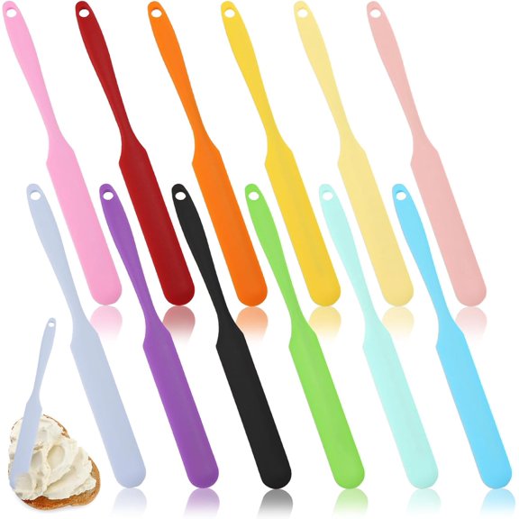 12 Pieces Silicone Jar Spatula, Heat-resistant Jar Scraper Bulk with Long Handle, 9.4 Inch Non-stick Cream Jam Spreader Narrow Kitchen Gadget for Butter, Cake, Blender, Dough