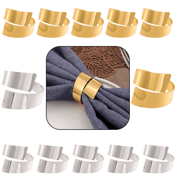 12 Pieces Silver/Golden Napkin Rings Metal Napkin Ring Holder for Thanksgiving, Christmas Dinner Table Setting, Wedding, Holiday Parties