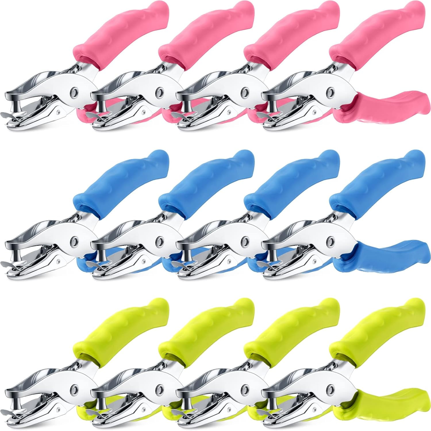 12 Pieces Single Hole Punch held 1/4 Inch Paper with Grip les Circle Shape Puncher for Craft Greeting Cards Scrapbook Notebook(Multicolor)