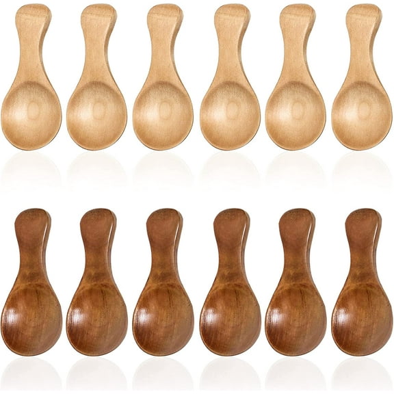 12 Pieces Small Wooden Spoon, SourceTon 3.35 Inches Salt Spoon Honey Coffee Tea Sugar Salt Jam Mustard Ice Cream Milk Powder Spoons