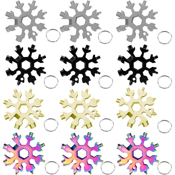 12 Pieces Snowflake Multi Tool Stainless Steel 18-in-1 Snowflake Screwdriver Multitool Bottle Opener Wrench Mens Gifts for Christmas