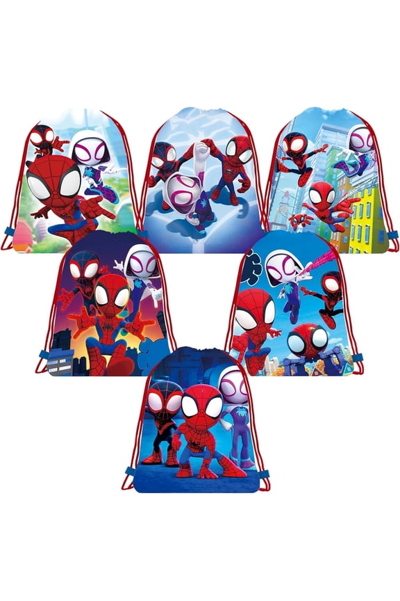 12 Pieces Spider and His Friends Candy Drawstring Bag,eusable Non-Woven Gift Backpacks Drawstring Goodie Favor Bags for Spide Birthday Party Decorations(13.4 x 16 Inch)