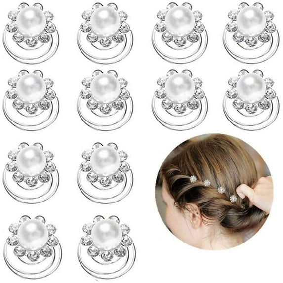 12 Pieces Spirals Crystal Rhinestones Flower Pearl Hair Clips,Twist Hair Jewelry Hair Pins Accessories for Women Girls Wedding Bridal