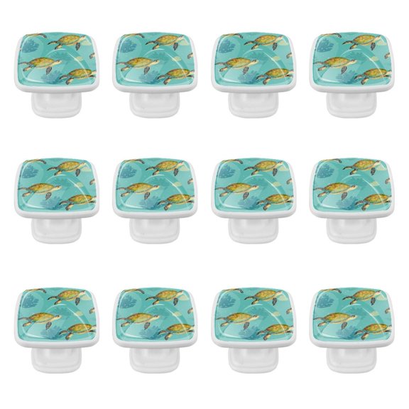 12 Pieces Square Cabinet Handles Sea Turtle Knobs Square Drawer Pulls with Screws for Drawer Door Dresser