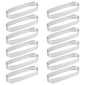 12 Pieces Stainless Steel 5.1 In Perforated Tart Ring Set, Non Stick Oval Cake Rings for Baking, Heat Resistant Mini Tart Pastry Pattern for French Dessert Mousse Cheese Muffin Pie