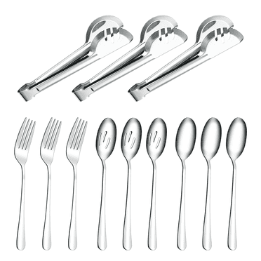 12 Pieces Stainless Steel Serving Utensils ,Slotted Spoon/ Spoon/ Fork/Serving Tongs,Sliver