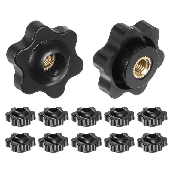 12 Pieces Star Knobs M5 Thread 25mm 6-Point Head Brass Insert Through Hole Threaded Hand Knob Black