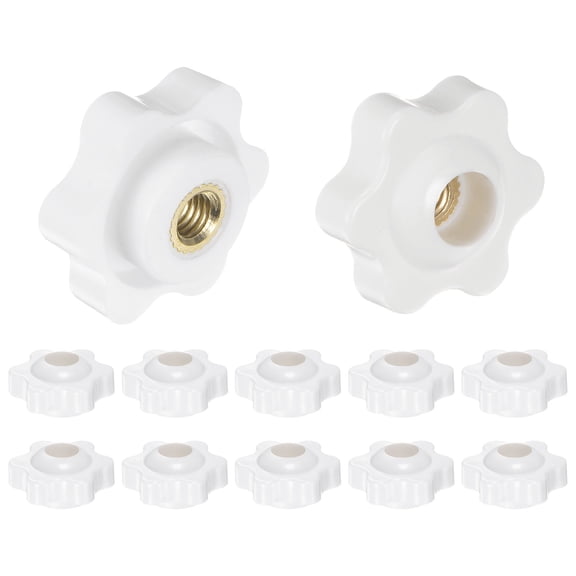 12 Pieces Star Knobs M5 Thread 25mm 6-Point Head Brass Insert Through Hole Threaded Hand Knob White