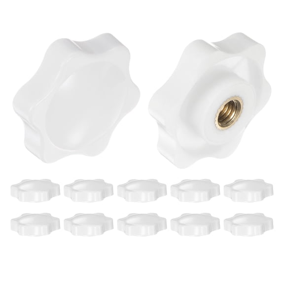 12 Pieces Star Knobs M6 Thread 32mm 6-Point Head Brass Insert Non-Through Hole Threaded Hand Knob White
